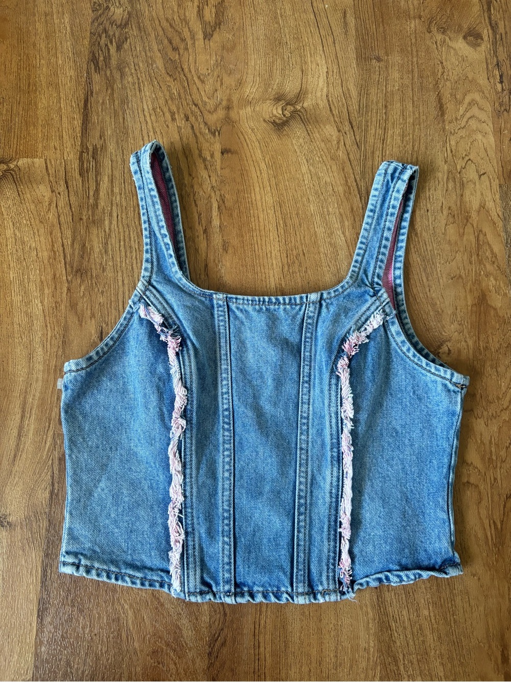 Vintage Lee Denim Corset Top with Pink Trim